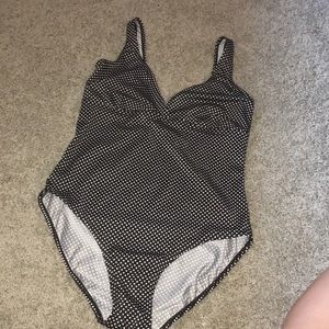 Vintage One piece suit black polka dot islander vintage swimsuit v neck